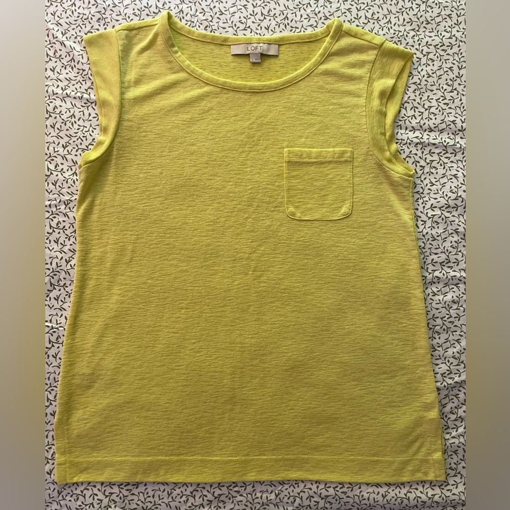 LOFT chartreuse cap sleeve Casual Top